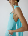 KOMI MIDI DRESS IN AQUA BLUE VISCOSE GEORGETTE