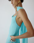 KOMI MIDI DRESS IN AQUA BLUE GEORGETTE - De La Vali