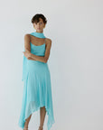 KOMI MIDI DRESS IN AQUA BLUE VISCOSE GEORGETTE