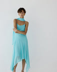 KOMI MIDI DRESS IN AQUA BLUE GEORGETTE - De La Vali
