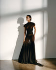 ZEPHYRA MAXI DRESS IN CHOCOLATE BROWN FINE LACE - De La Vali