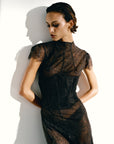 ZEPHYRA MAXI DRESS IN CHOCOLATE BROWN FINE LACE - De La Vali