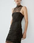 APATITE MINI DRESS IN CHOCOLATE BROWN FINE LACE