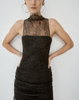APATITE MINI DRESS IN CHOCOLATE BROWN FINE LACE - De La Vali