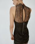 APATITE MINI DRESS IN CHOCOLATE BROWN FINE LACE