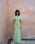 OLYMPIA MAXI DRESS IN PISTACHIO CREPE