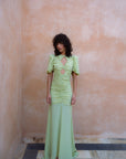 OLYMPIA MAXI DRESS IN PISTACHIO CREPE - De La Vali