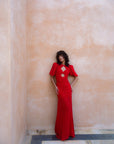OLYMPIA MAXI DRESS IN RED CREPE - De La Vali