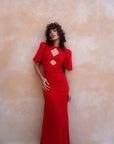OLYMPIA MAXI DRESS IN RED CREPE - De La Vali