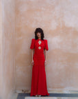 OLYMPIA MAXI DRESS IN RED CREPE - De La Vali