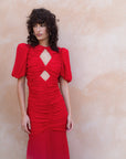 OLYMPIA MAXI DRESS IN RED CREPE - De La Vali