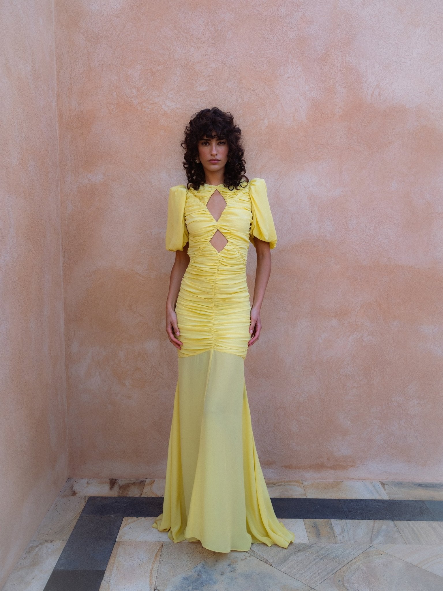 OLYMPIA MAXI DRESS IN YELLOW CREPE DE LA VALI OFFICIAL OLYMPIA MAXI DRESS IN YELLOW CREPE DE LA VALI OFFICIAL
