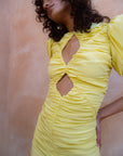 OLYMPIA MAXI DRESS IN YELLOW CREPE - De La Vali