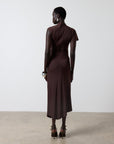 GALLARDO MIDI DRESS IN CHOCOLATE SPANDEX JERSEY - De La Vali