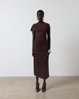 GALLARDO MIDI DRESS IN CHOCOLATE SPANDEX JERSEY - De La Vali