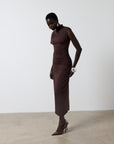 GALLARDO MIDI DRESS IN CHOCOLATE SPANDEX JERSEY