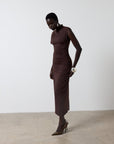 GALLARDO MIDI DRESS IN CHOCOLATE SPANDEX JERSEY - De La Vali