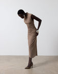 GALLARDO MIDI DRESS IN TAUPE SPANDEX JERSEY - De La Vali