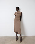 GALLARDO MIDI DRESS IN TAUPE SPANDEX JERSEY - De La Vali