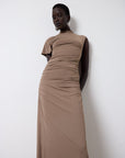 GALLARDO MIDI DRESS IN TAUPE SPANDEX JERSEY - De La Vali