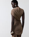 RAVENNA MINI DRESS IN TAUPE SPANDEX JERSEY TAUPE