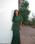 AGUA MAXI DRESS IN DARK GREEN CRINKLE CHIFFON