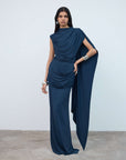 ELARA MAXI DRESS IN MIDNIGHT SPANDEX JERSEY - De La Vali