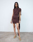 ELARA MINI DRESS IN BROWN JERSEY - De La Vali