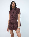 ELARA MINI DRESS IN BROWN JERSEY - De La Vali