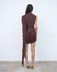 ELARA MINI DRESS IN BROWN JERSEY - De La Vali