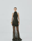 ELDRA MAXI DRESS IN CHOCOLATE BROWN SATIN