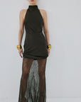 ELDRA MAXI DRESS IN CHOCOLATE BROWN SATIN - De La Vali