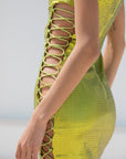 Elena Sequin Midi Dress in Green