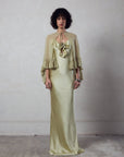 ESPERANZA LONG DRESS & CAPE SET IN SAND SILK SATIN - De La Vali