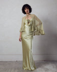 ESPERANZA LONG DRESS & CAPE SET IN SAND SILK SATIN - De La Vali