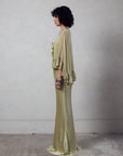 ESPERANZA LONG DRESS & CAPE SET IN SAND SILK SATIN - De La Vali