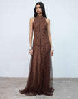 FOEHN MAXI DRESS IN BROWN LACE - De La Vali