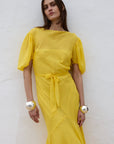ANITA MIDI DRESS SILK CHIFFON SUN YELLOW - De La Vali
