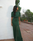 AGUA MAXI DRESS IN DARK GREEN CRINKLE CHIFFON - De La Vali