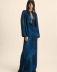 INDOCHINE MAXI DRESS IN BASILISK BLUE CHIFFON - De La Vali