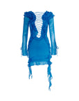 SIREN MINI DRESS IN BLUE CRINKLE CHIFFON