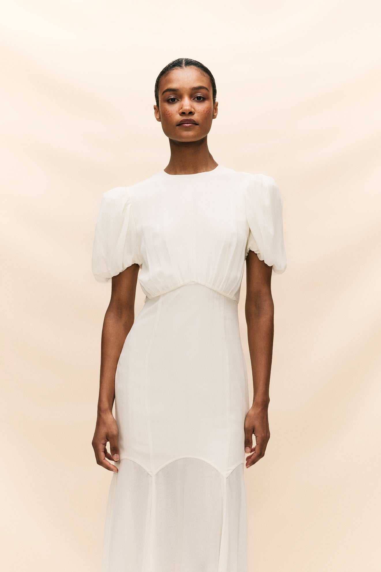 AGUA MAXI DRESS IN IVORY SILK CHIFFON DE LA VALI OFFICIAL AGUA MAXI DRESS IN IVORY SILK CHIFFON DE LA VALI OFFICIAL