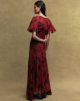 OLIVIA SILK CHIFFON LONG DRESS IN SCARLET MAGNOLIA PRINT