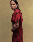 OLIVIA SILK CHIFFON LONG DRESS IN SCARLET MAGNOLIA PRINT
