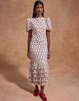 FORTALEZA MIDI DRESS IN IVORY RED POLKADOT CHIFFON