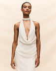 PROFITEROLE MAXI DRESS IN IVORY SILK CHIFFON