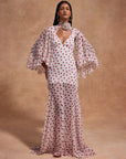 PRECIOSO CAPE IN IVORY RED POLKADOT SILK CHIFFON