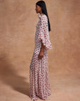 KATJA MAXI DRESS IN IVORY RED POLKADOT SILK CHIFFON