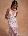 KATJA MAXI DRESS IN IVORY RED POLKADOT SILK CHIFFON
