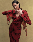 BISCOTTI SILK CHIFFON LONG DRESS IN SCARLET MAGNOLIA PRINT